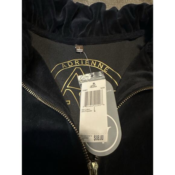 Adrienne Vittadini Black Velvet Velour Zip Up Track Jacket L Large - Picture 2 of 6